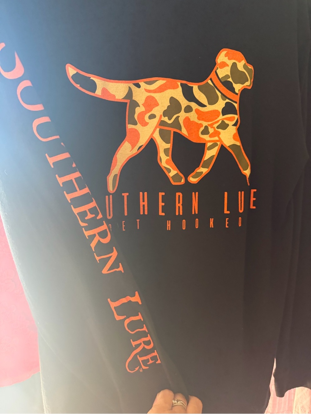 Southern Lure Men's Long Sleeve Shirt - Black with Orange Camo Graphic